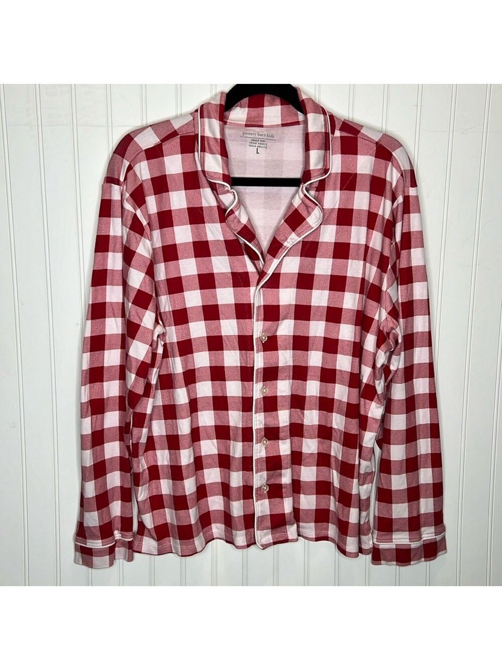 Pottery Barn Kids Adult Size Silky Tencel Check Pajama Top Size Large
